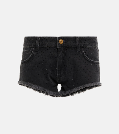 Blumarine Denim Low Waist Hotfix Mini Shorts In Black