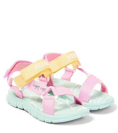 Kenzo Kids' Printed Color Block Sandals W/ Logo In Pink