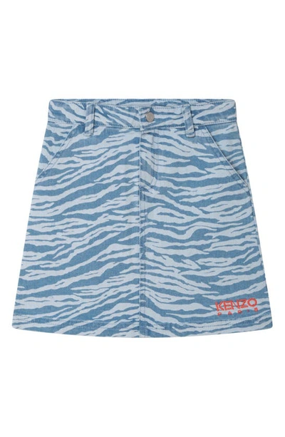 Kenzo Kids' Girls Blue Denim Tiger Stripe Skirt In Celeste