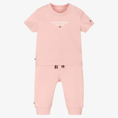 Tommy Hilfiger Girls Pink Cotton Baby Trouser Set