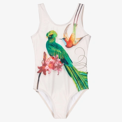 Molo Kids' Girls Ivory Paradise Bird Swimsuit (upf50+)