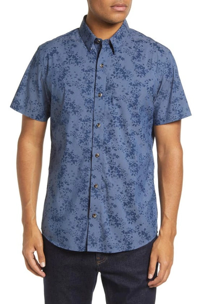 Travismathew Exclusive Club Short Sleeve Button-up Shirt In Heather Insignia