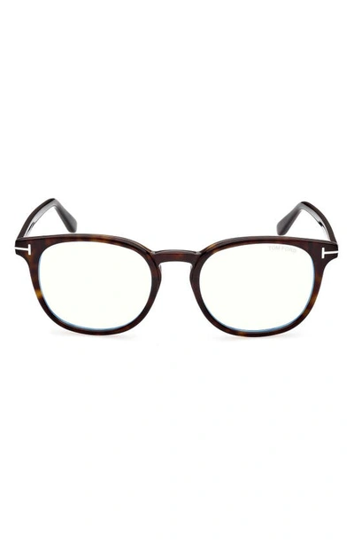 Tom Ford 52mm Round Blue Light Blocking Glasses In Turquoise/ Brown