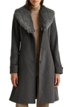 Lauren Ralph Lauren Faux Fur Shawl Collar Wool Blend Coat In Light Heather