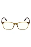 Tom Ford 51mm Square Blue Light Blocking Reading Glasses In Shiny Dark Green