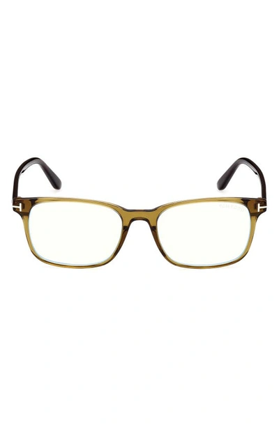 Tom Ford 51mm Square Blue Light Blocking Reading Glasses In Shiny Dark Green