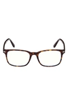 Tom Ford 51mm Square Blue Light Blocking Reading Glasses In Dark Havana