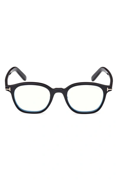 Tom Ford 49mm Square Blue Light Blocking Glasses In Shiny Black