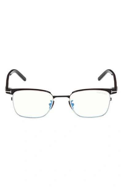 Tom Ford 49mm Small Square Blue Light Blocking Reading Glasses In Shiny Black