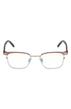 Tom Ford 49mm Small Square Blue Light Blocking Reading Glasses In Shiny Dark Brown