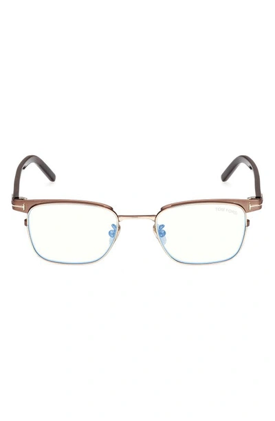 Tom Ford 49mm Small Square Blue Light Blocking Reading Glasses In Shiny Dark Brown
