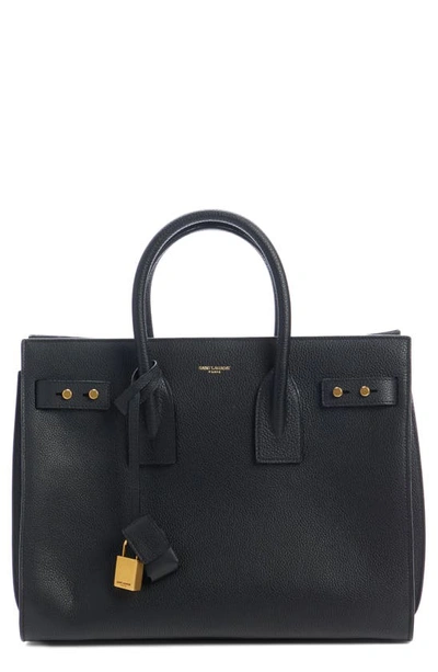 Saint Laurent Medium Sac De Jour Leather Top Handle Bag In Black