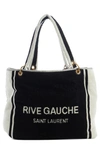 Saint Laurent Rive Gauche Noe Terrycloth Tote In Nero/ Bianco/ Nero