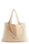 Saint Laurent Rive Gauche Towel Cabas In Terrycloth In Rosa/ Bianca/ Bianca