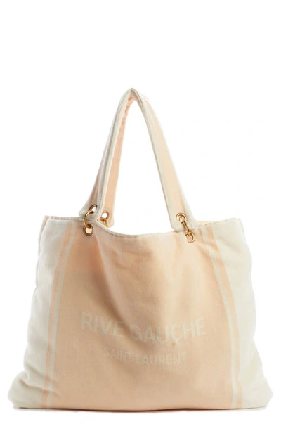 Saint Laurent Rive Gauche Towel Cabas In Terrycloth In Rosa/ Bianca/ Bianca
