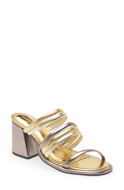 Farm Rio Block Heel Slide Sandal In Gold &silver