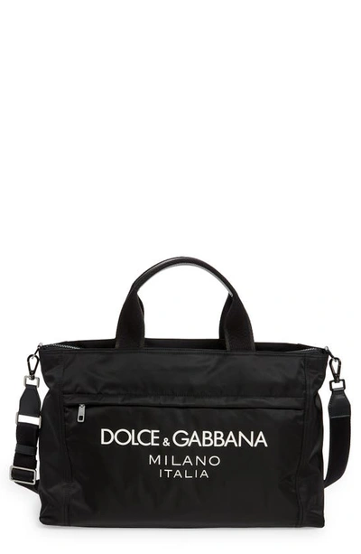 Dolce & Gabbana 3d Dg Logo Graphic Nylon Holdall In Black/ Blac