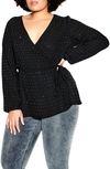 City Chic Bling Flirt Embellished Wrap Blouse In Black