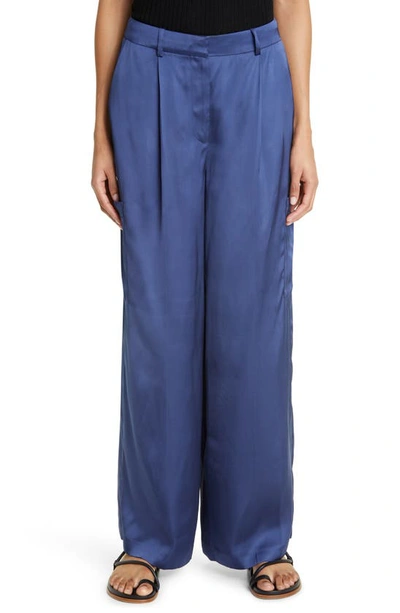 Loulou Studio Carmel Wide Leg Satin Cargo Pants In Blue