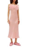 Sleeper Boheme Slip Dress With Feathers In Dust Pink