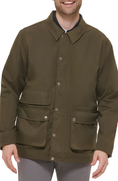 Cole Haan Waxed Cotton Rain Shirt Jacket In Green