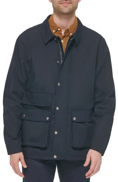 Cole Haan Waxed Cotton Rain Shirt Jacket In Navy