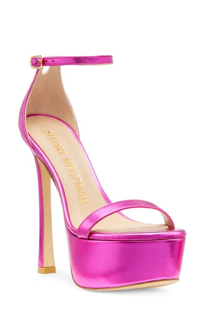 Stuart Weitzman Nudistcurve Hollywood Ankle-strap Platform Sandals In Azalea