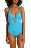 La Blanca Lace Up One Piece Swimsuit In Azul