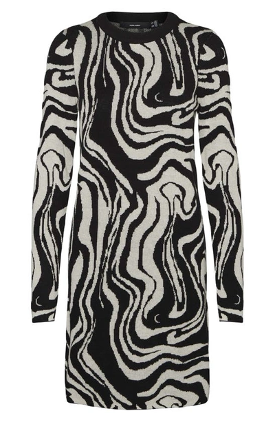 Vero Moda Lorena Marbled Long Sleeve Dress In Black Pattern W Birch