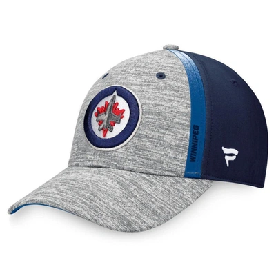 Fanatics Men's  Branded Gray, Navy Winnipeg Jets Defender Flex Hat In Gray,navy
