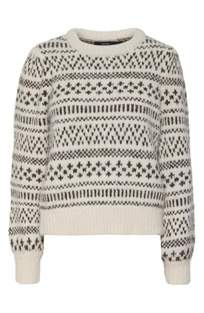 Vero Moda Kaira Pattern Crewneck Sweater In Birch Pattern Coffee Bean