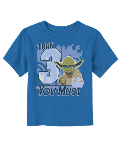 Disney Lucasfilm Toddler's Star Wars Yoda Turn 3 You Must Rebel Logo Portrait Unisex T-shirt In Royal Blue