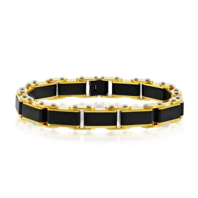 Blackjack Mens Stainless Steel Black & Gold Industrial Link Bracelet