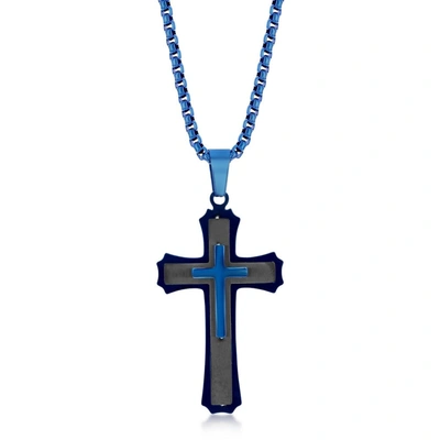 Blackjack Mens Stainless Steel Black Blue 3d Cross Necklace