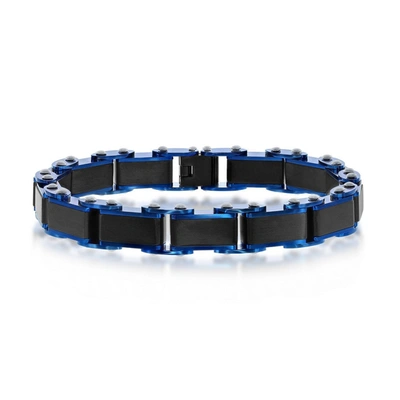Blackjack Mens Stainless Steel Black Blue Industrial Link Bracelet