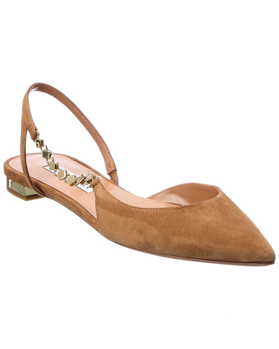 Aquazzura Gramercy Suede Slingback Flat In Brown