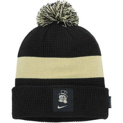 Nike Black Wake Forest Demon Deacons Sideline Team Cuffed Knit Hat With Pom