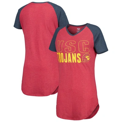 Concepts Sport Women's  Cardinal, Charcoal Usc Trojans Raglan V-neck Nightshirt In Cardinal,charcoal