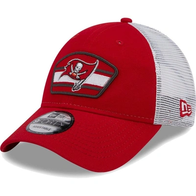 New Era Men's  Red, White Tampa Bay Buccaneers Logo Patch Trucker 9forty Snapback Hat In Red,white