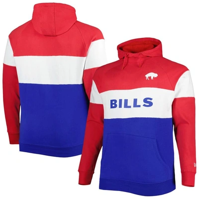 New Era Men's  Royal Buffalo Bills Big And Tall Throwback Colorblock Fleece Raglan Pullover Hoodie