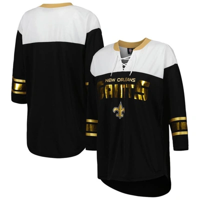 G-iii 4her By Carl Banks Women's  Black, White New Orleans Saints Double Team 3/4-sleeve Lace-up T-sh In Black,white