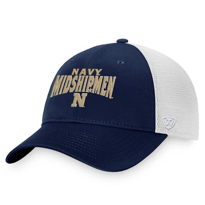 Top Of The World Men's  Navy, White Navy Midshipmen Breakout Trucker Snapback Hat In Navy,white