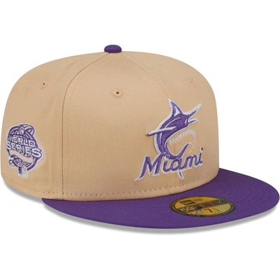 New Era Peach/purple Miami Marlins 2003 World Series Side Patch 59fifty Fitted Hat In Orange