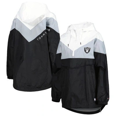 Tommy Hilfiger Women's  White, Silver Las Vegas Raiders Staci Half-zip Hoodie Windbreaker Jacket In White,silver