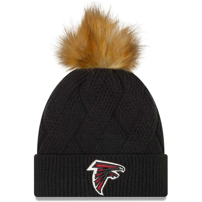 New Era Black Atlanta Falcons Snowy Cuffed Knit Hat With Pom