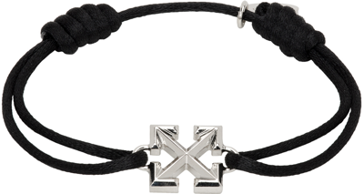 Off-white Black Arrow Cord Bracelet In Silver
