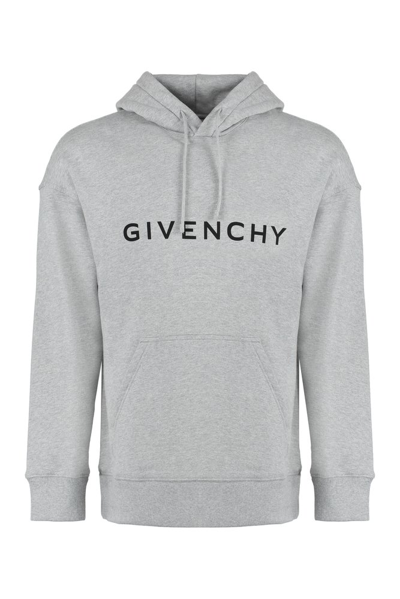 Givenchy Logo印花棉连帽衫 In Gray