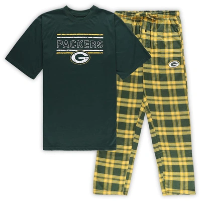 Concepts Sport Men's  Green, Black Green Bay Packers Big And Tall Flannel Sleep Set In Green,black