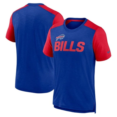 Nike Men's  Heathered Royal, Heathered Red Buffalo Bills Color Block Team Name T-shirt In Heathered Royal,heathered Red