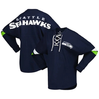 Fanatics Branded College Navy Seattle Seahawks Spirit Jersey Lace-up V-neck Long Sleeve T-shirt